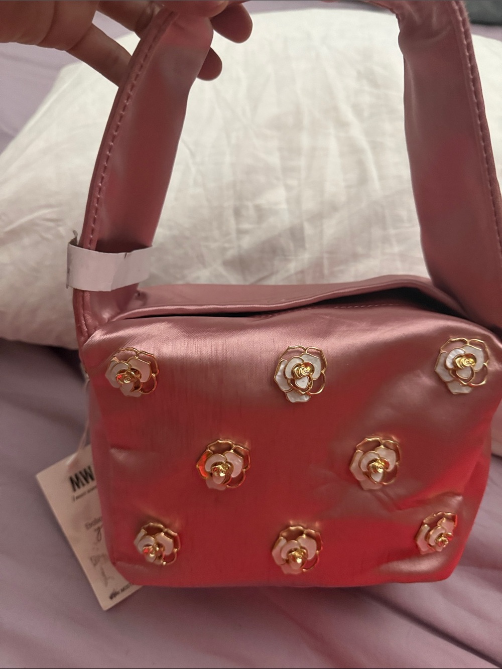 MOST WANTED USA Satin polyester pink bag with magnetic lock